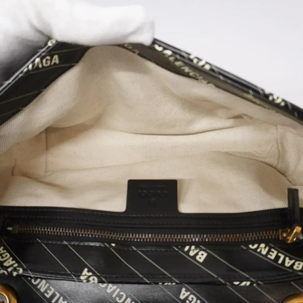 Gucci Shoulder Bag GG Marmont BALENCIAGA Leather Black Gold Hardware - Picture 3 of 6